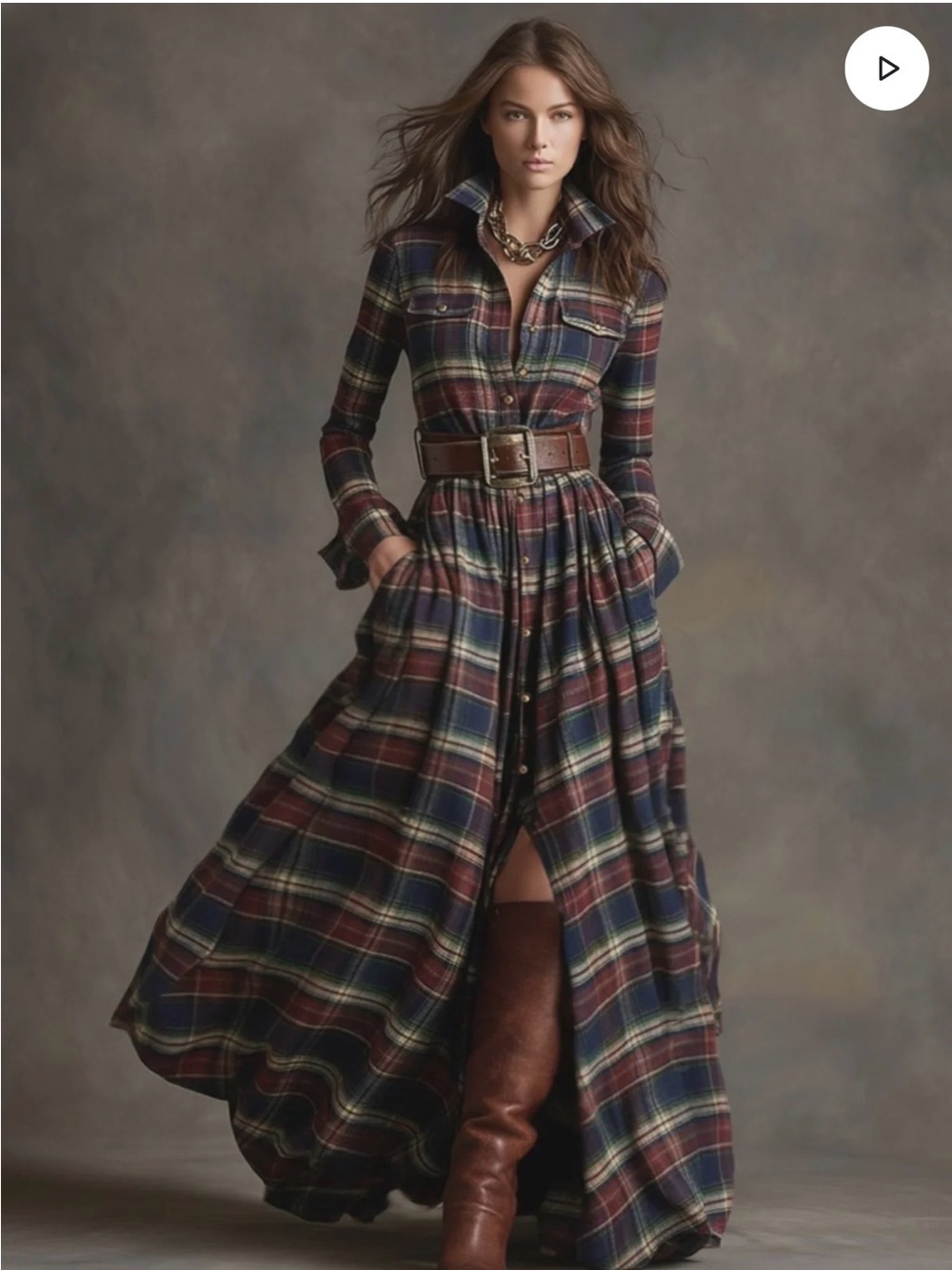 Plaid Maxi Shirt Dress in Navy and Burgundy